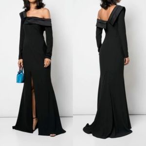 NEW Zac Posen BLACK Susan OFF The SHOULDER Long Sleeve EVENING DRESS Slit GOWN 0